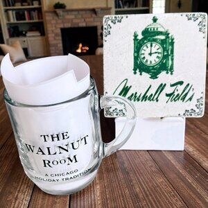 Marshall Field’s Walnut Room 2025 Glass Mug & Stone Coaster Gift Set. NWT.